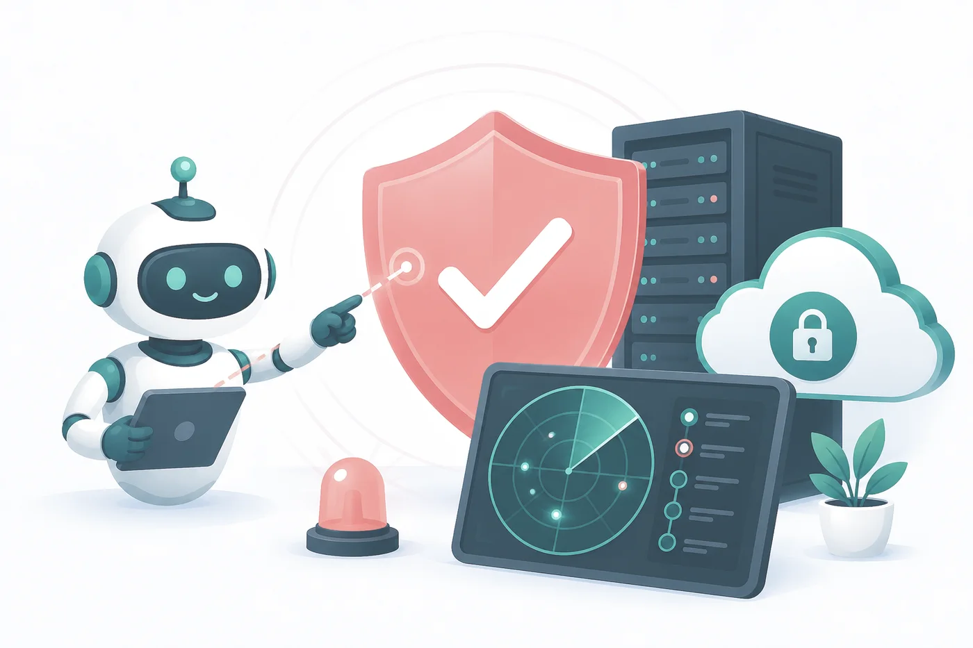 Illustratie: EduSchild en AI Pentest — continue scans en aanvalssimulaties houden dreigingen buiten