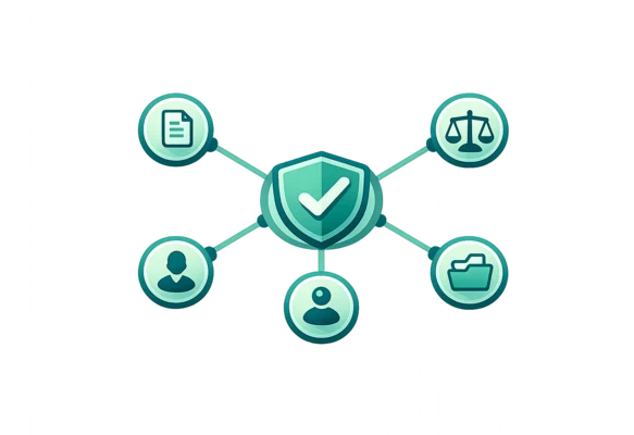 Illustratie: IBP, privacy, risico's en bewijs verbonden rond één beschermd geheel
